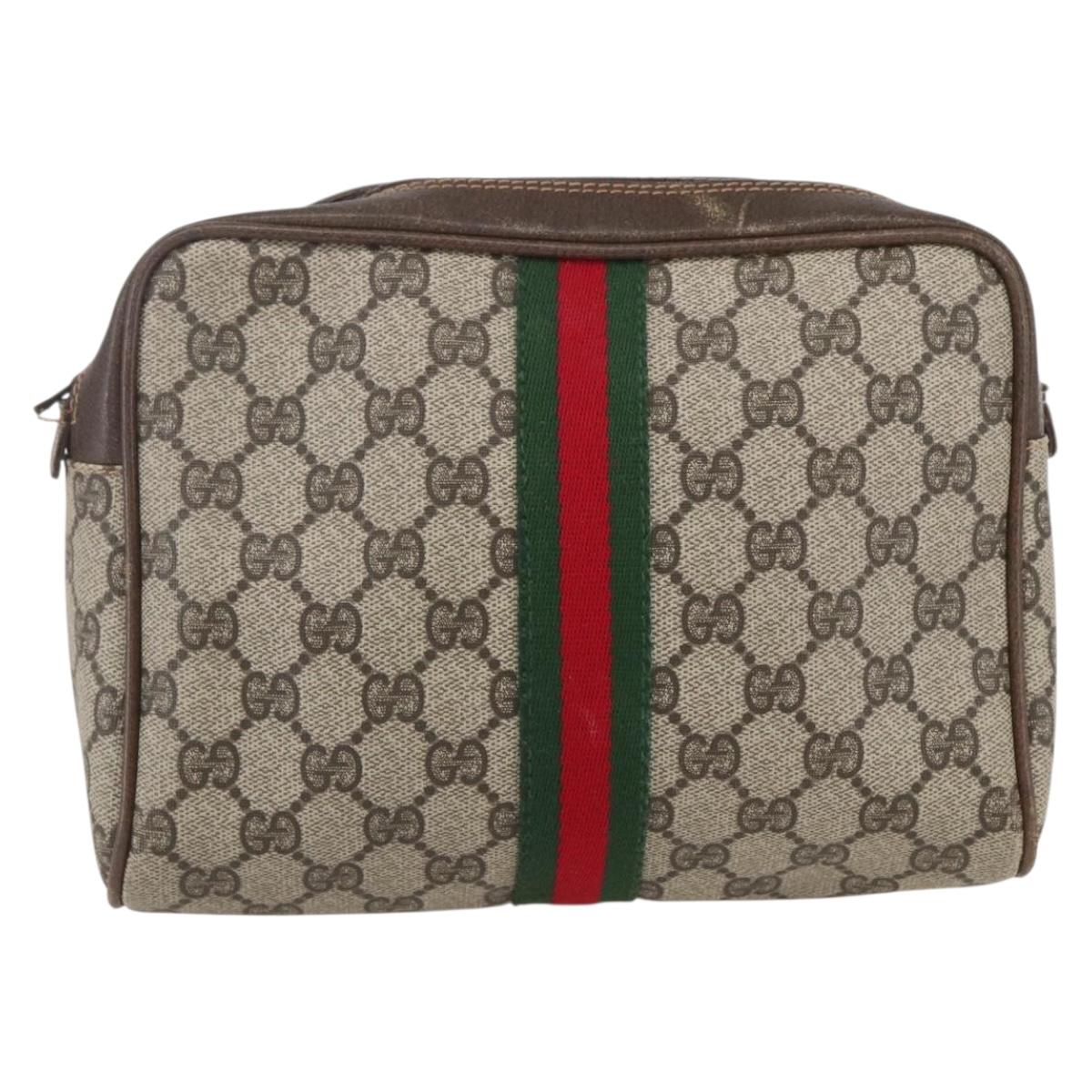 GUCCI GG Supreme Web Sherry Line Clutch Bag PVC Beige 27 004 998 Auth 160473