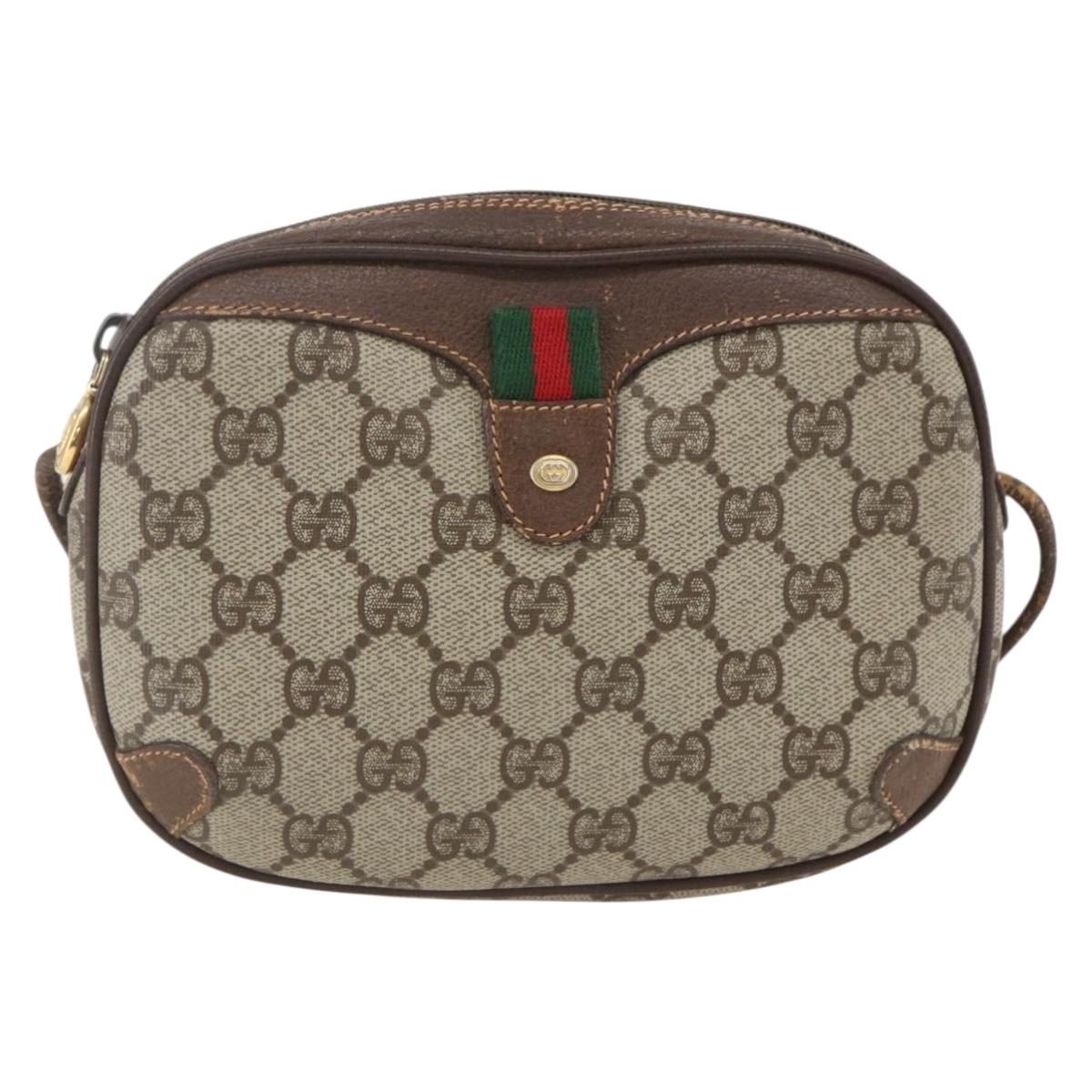 GUCCI GG Supreme Web Sherry Line Bag PVC Beige Gold 89 02 066 Auth 160474