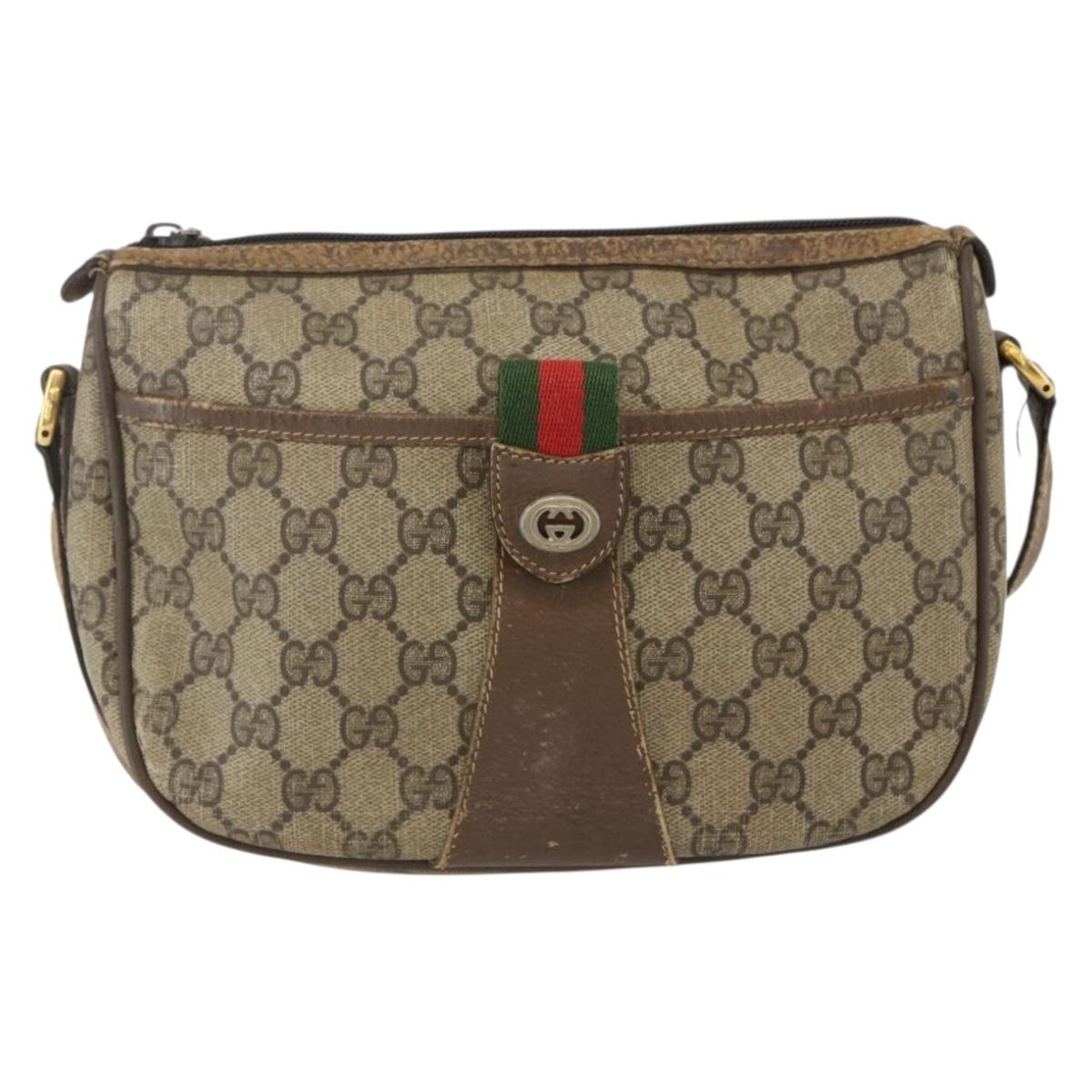 GUCCI GG Supreme Web Sherry Line Bag PVC Beige Gold 89 02 032 Auth 160476