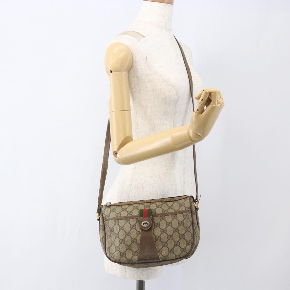 GUCCI GG Supreme Web Sherry Line Bag PVC Beige Gold 89 02 032 Auth 160476