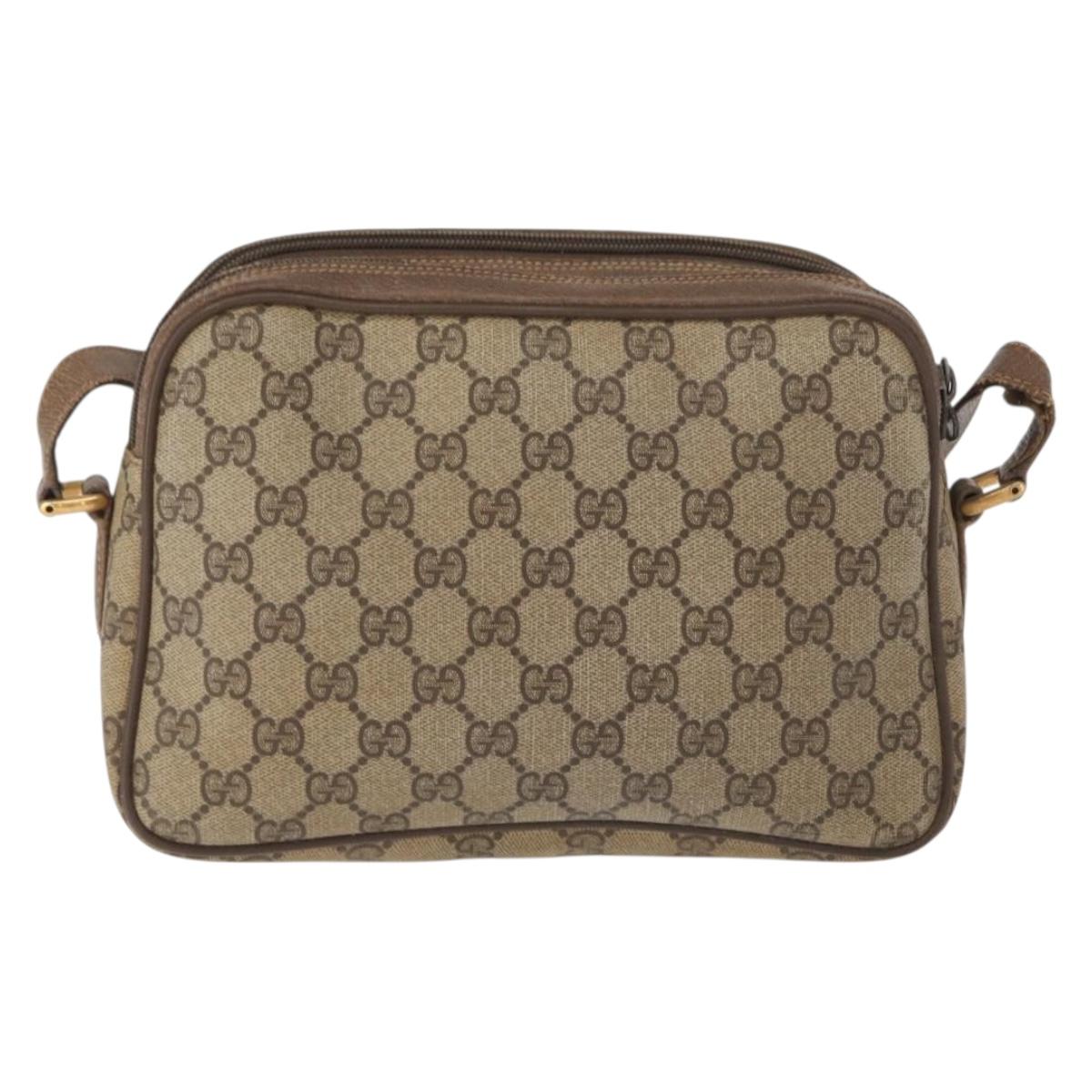 GUCCI GG Supreme Web Sherry Line Bag PVC Beige Gold 904 02 049 Auth 160477