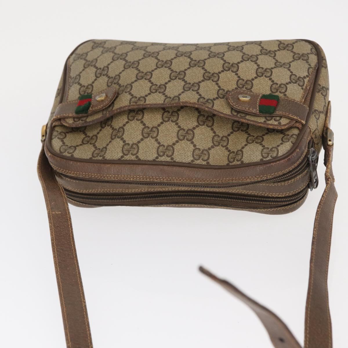GUCCI GG Supreme Web Sherry Line Bag PVC Beige Gold 904 02 049 Auth 160477