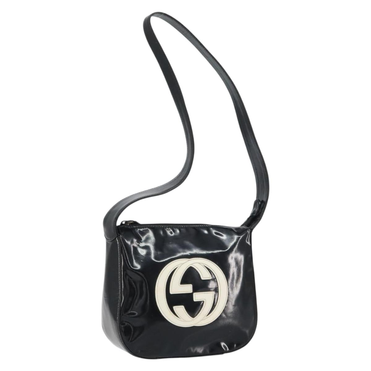 GUCCI Shoulder Bag Enamel Black Auth 160485