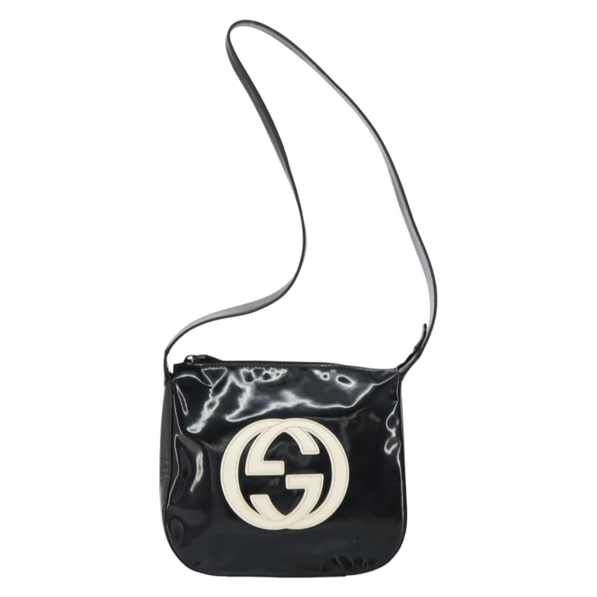 GUCCI Shoulder Bag Enamel Black Auth 160485