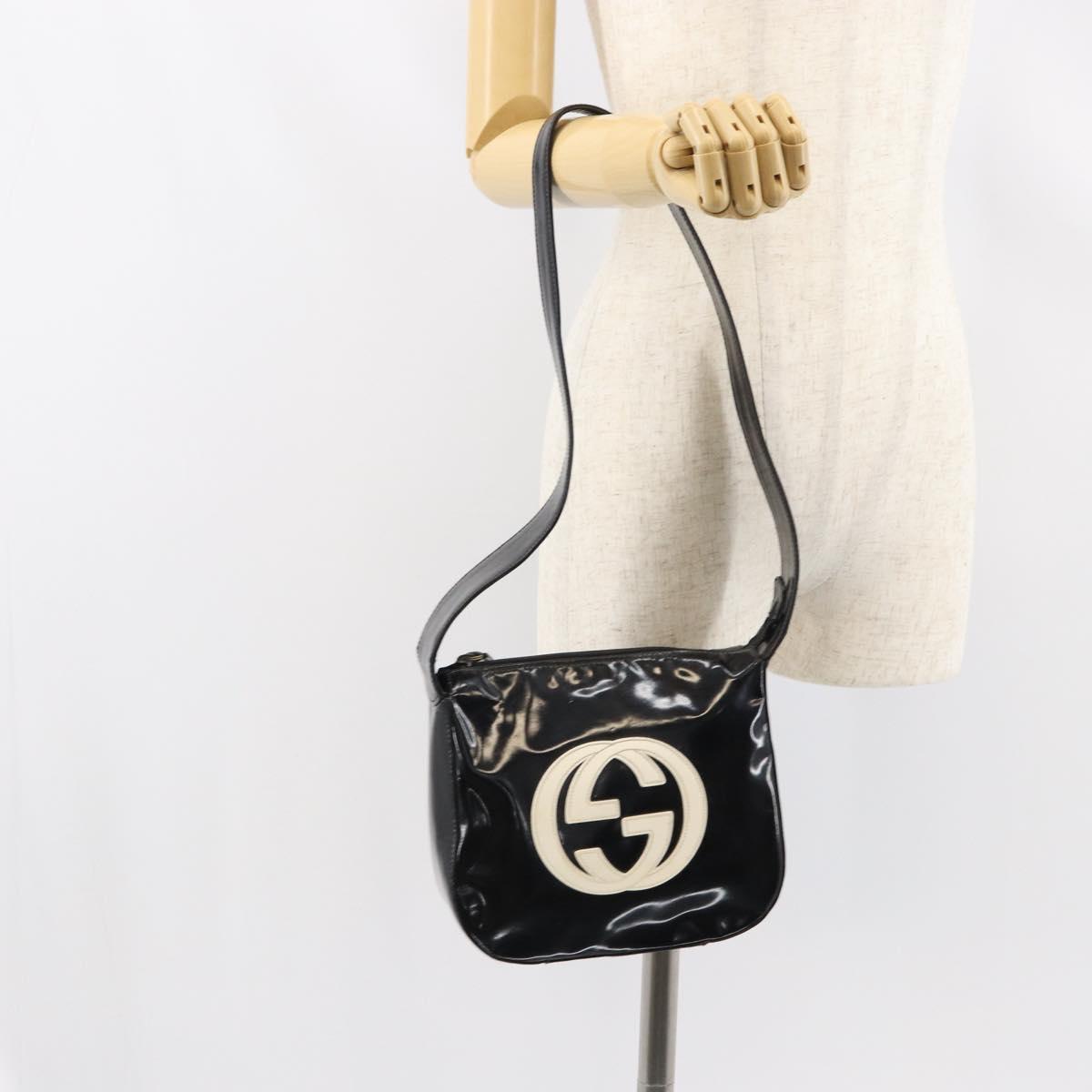 GUCCI Shoulder Bag Enamel Black Auth 160485