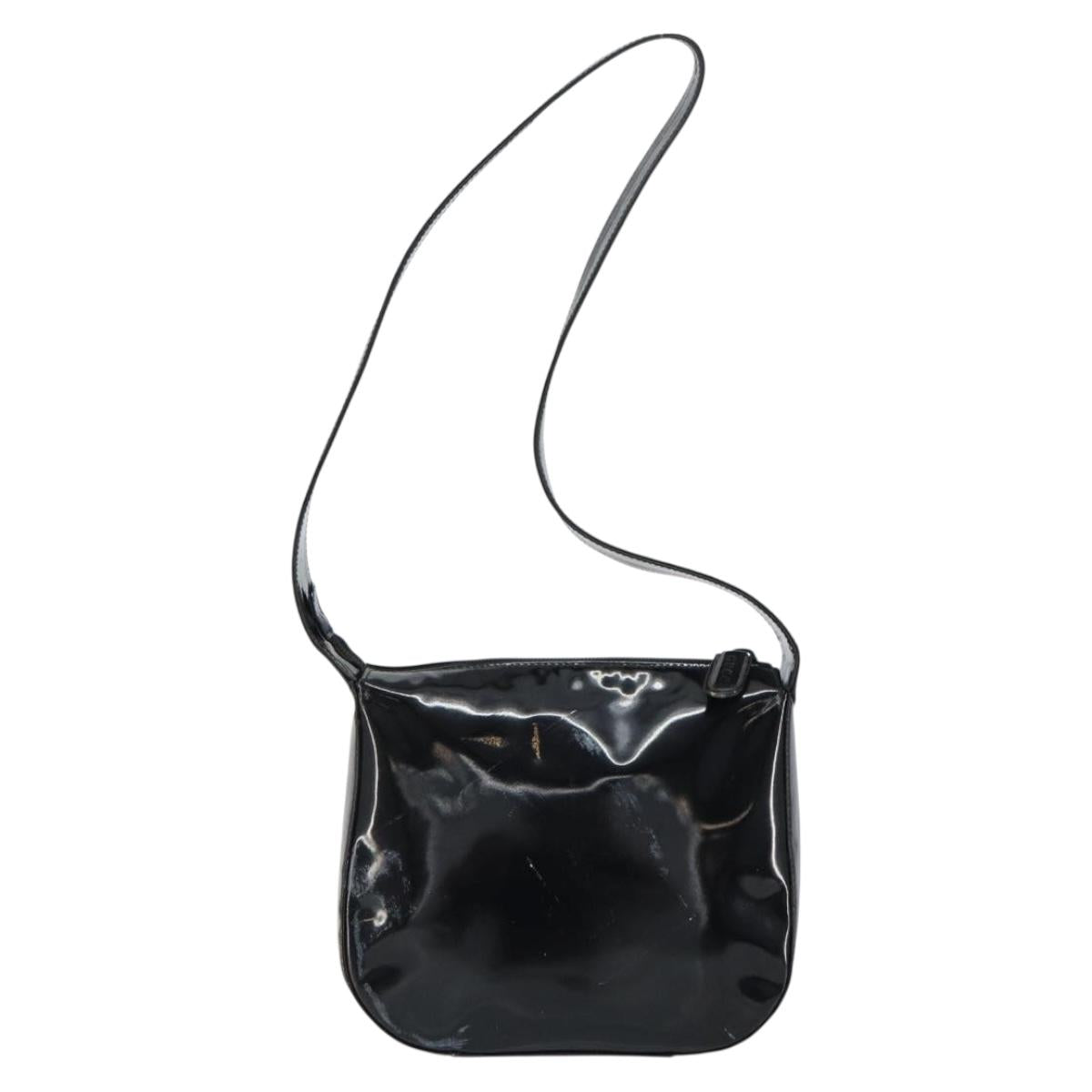 GUCCI Shoulder Bag Enamel Black Auth 160485