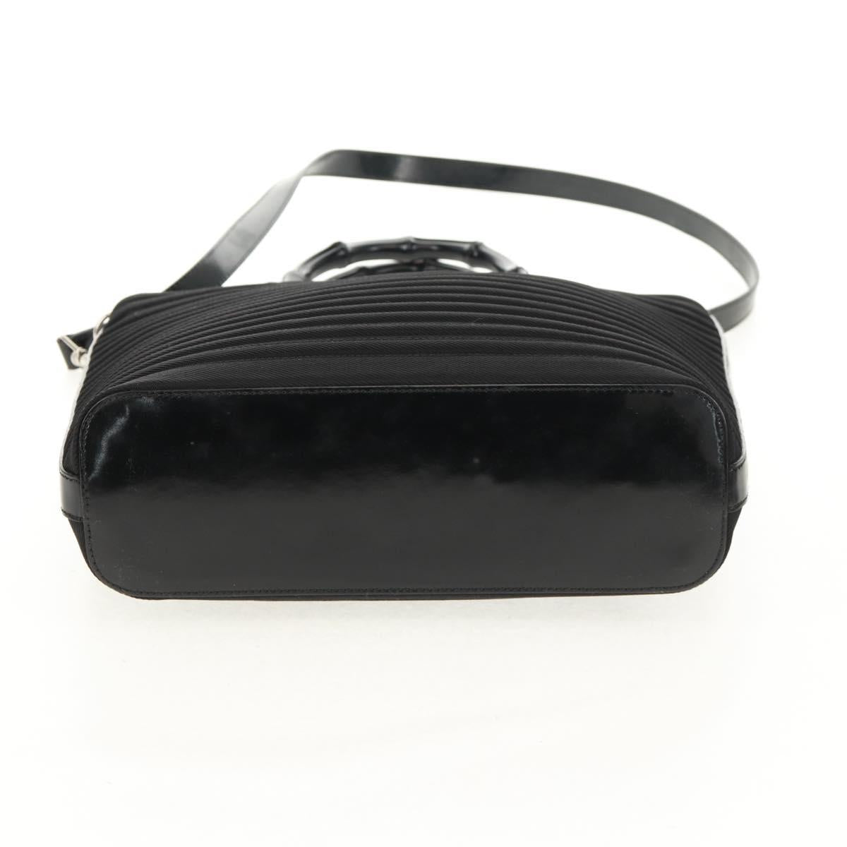 GUCCI Bamboo Hand Bag Nylon 2way Black Silver 000 1705 0588 Auth 160486