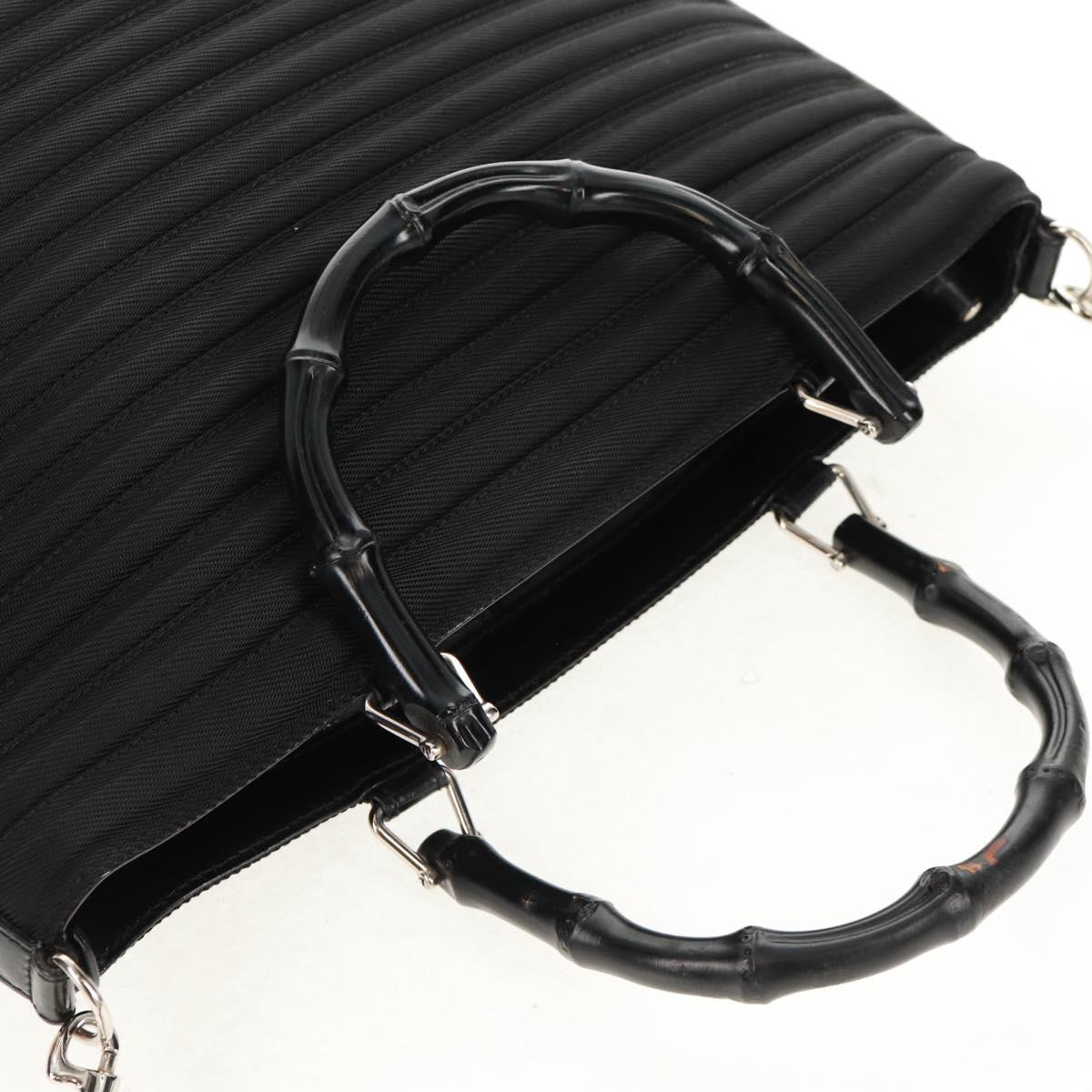 GUCCI Bamboo Hand Bag Nylon 2way Black Silver 000 1705 0588 Auth 160486