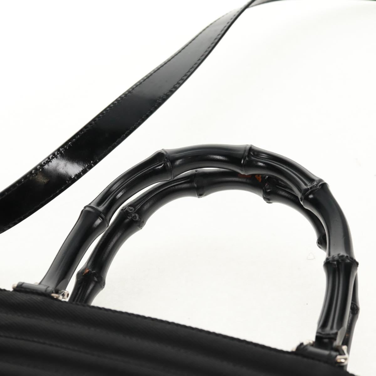 GUCCI Bamboo Hand Bag Nylon 2way Black Silver 000 1705 0588 Auth 160486
