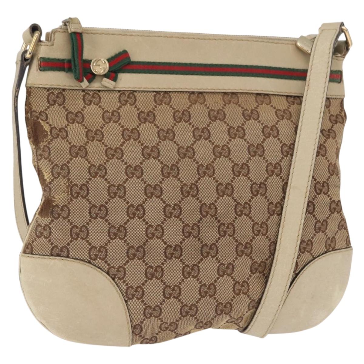 GUCCI GG Canvas Web Sherry Line Shoulder Bag Beige Gold 257065 Auth 160488