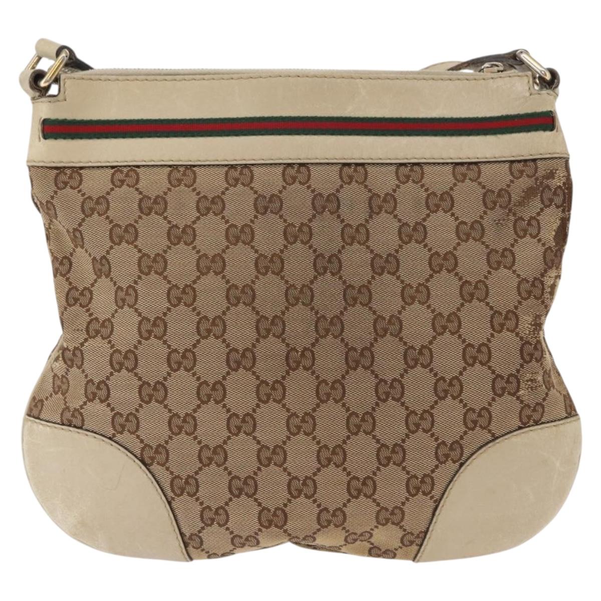 GUCCI GG Canvas Web Sherry Line Shoulder Bag Beige Gold 257065 Auth 160488