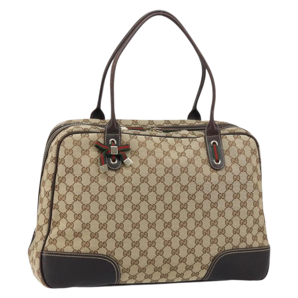 GUCCI GG Canvas Web Sherry Line Tote Bag Beige Gold 162881 Auth 160492