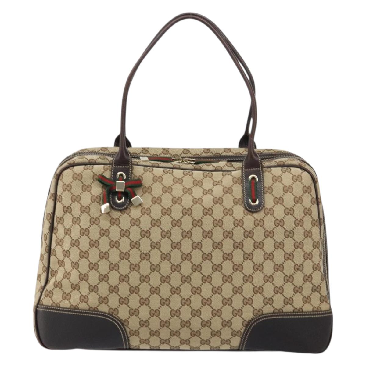 GUCCI GG Canvas Web Sherry Line Tote Bag Beige Gold 162881 Auth 160492