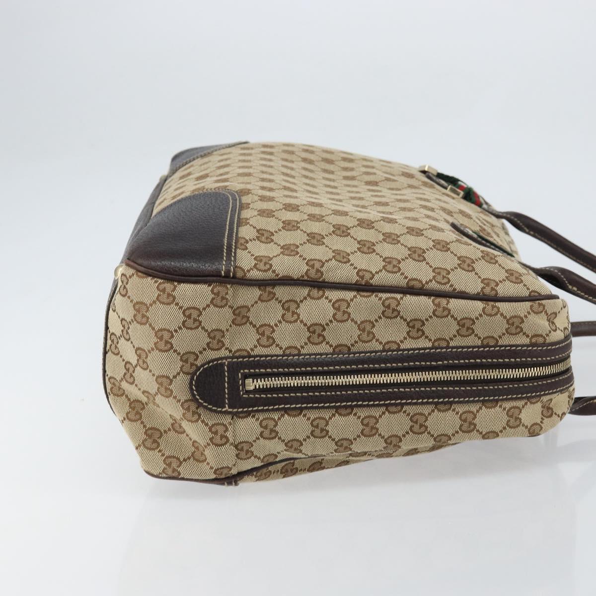 GUCCI GG Canvas Web Sherry Line Tote Bag Beige Gold 162881 Auth 160492