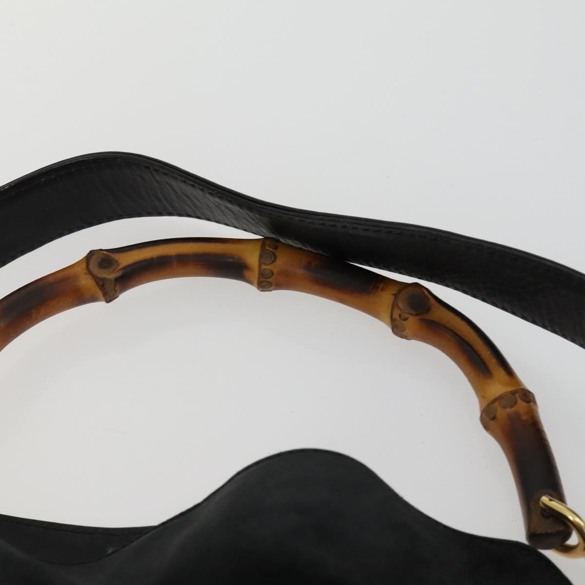 GUCCI Bamboo Hand Bag Suede Leather 2way Black Gold 0013754 Auth 160497
