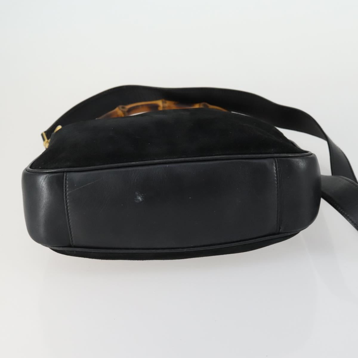 GUCCI Bamboo Hand Bag Suede Leather 2way Black Gold 0013754 Auth 160497