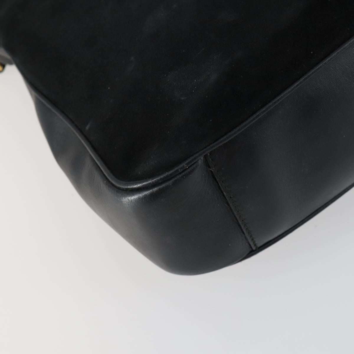 GUCCI Bamboo Hand Bag Suede Leather 2way Black Gold 0013754 Auth 160497