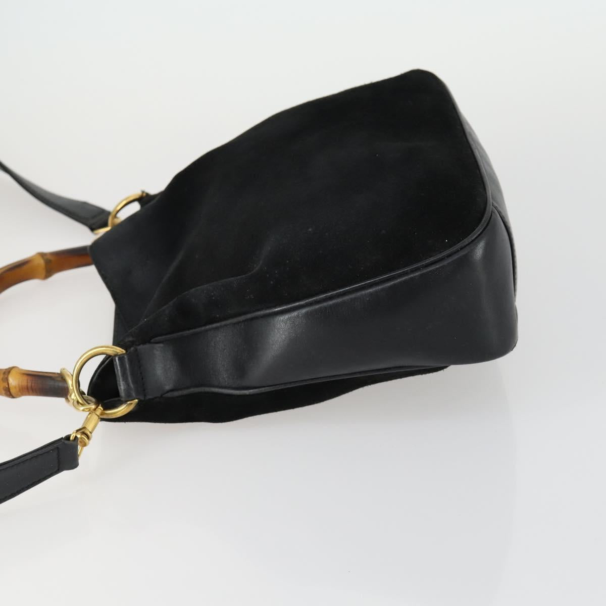 GUCCI Bamboo Hand Bag Suede Leather 2way Black Gold 0013754 Auth 160497