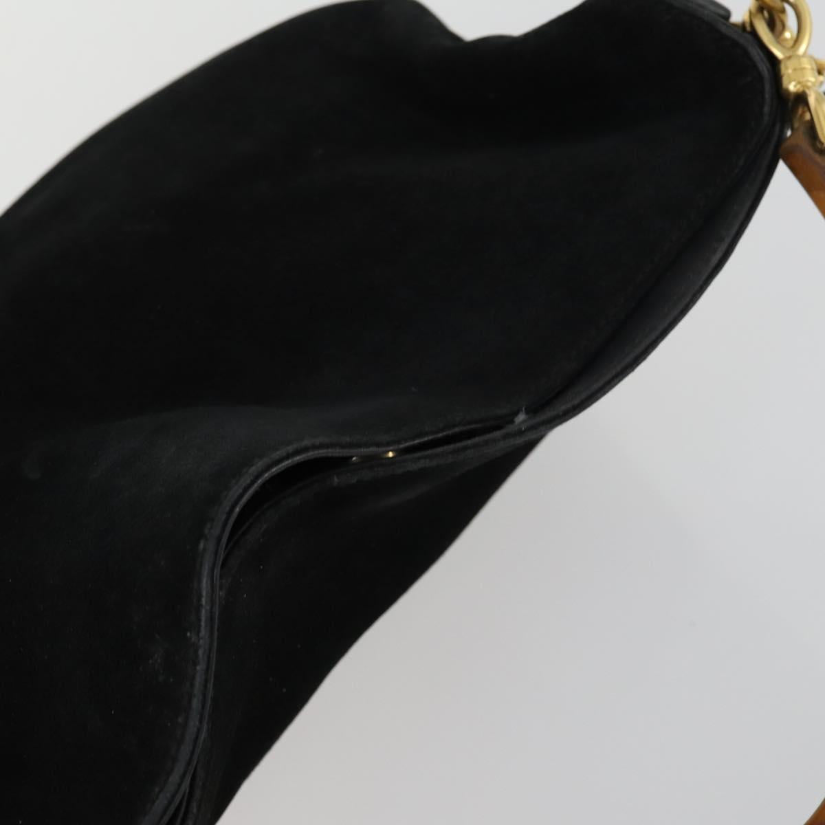 GUCCI Bamboo Hand Bag Suede Leather 2way Black Gold 0013754 Auth 160497