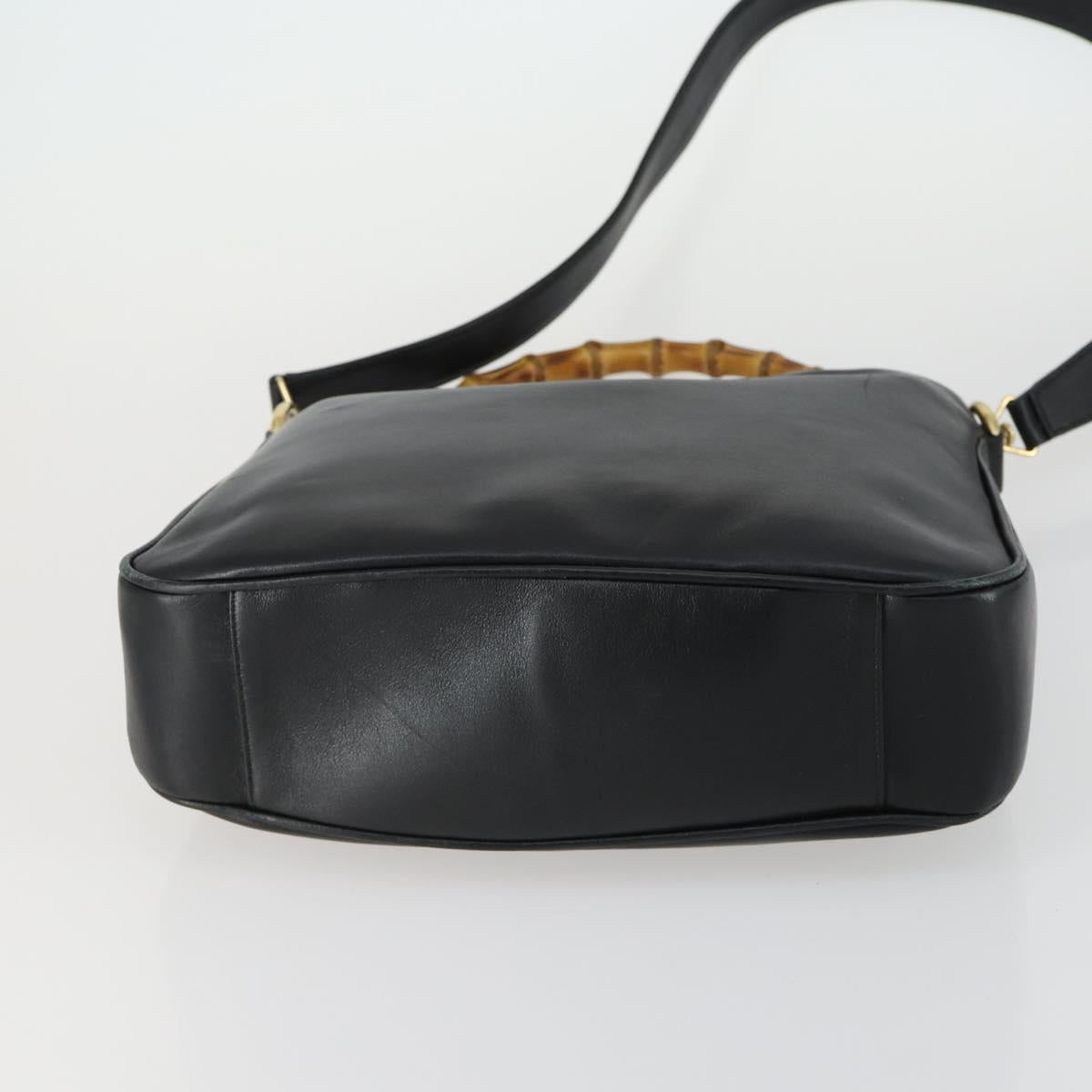 GUCCI Bamboo Hand Bag Leather 2way Black Gold 001 2123 1638 Auth 160499