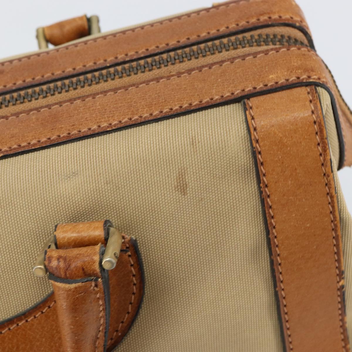 GUCCI Web Sherry Line Boston Bag Canvas Beige Gold Auth 160502