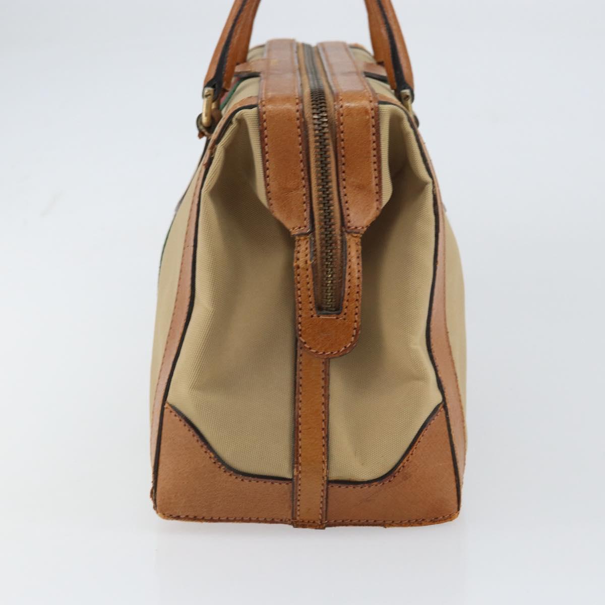 GUCCI Web Sherry Line Boston Bag Canvas Beige Gold Auth 160502