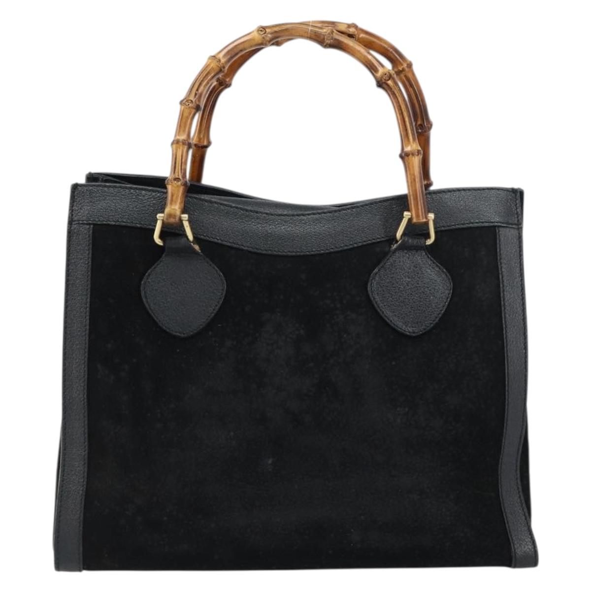 GUCCI Bamboo Hand Bag Suede Leather Black Gold 002 1186 0260 Auth 160503