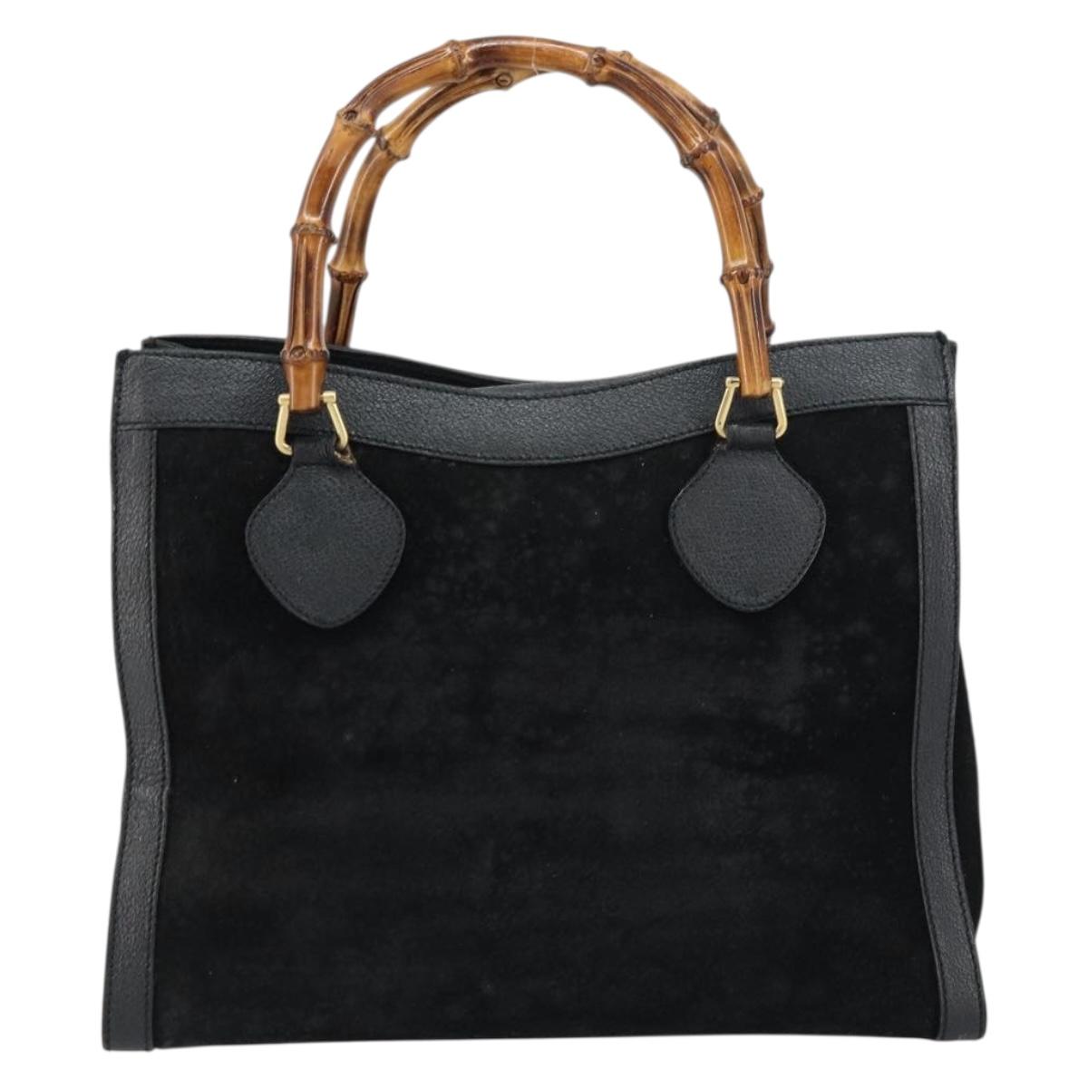 GUCCI Bamboo Hand Bag Suede Leather Black Gold 002 1186 0260 Auth 160503
