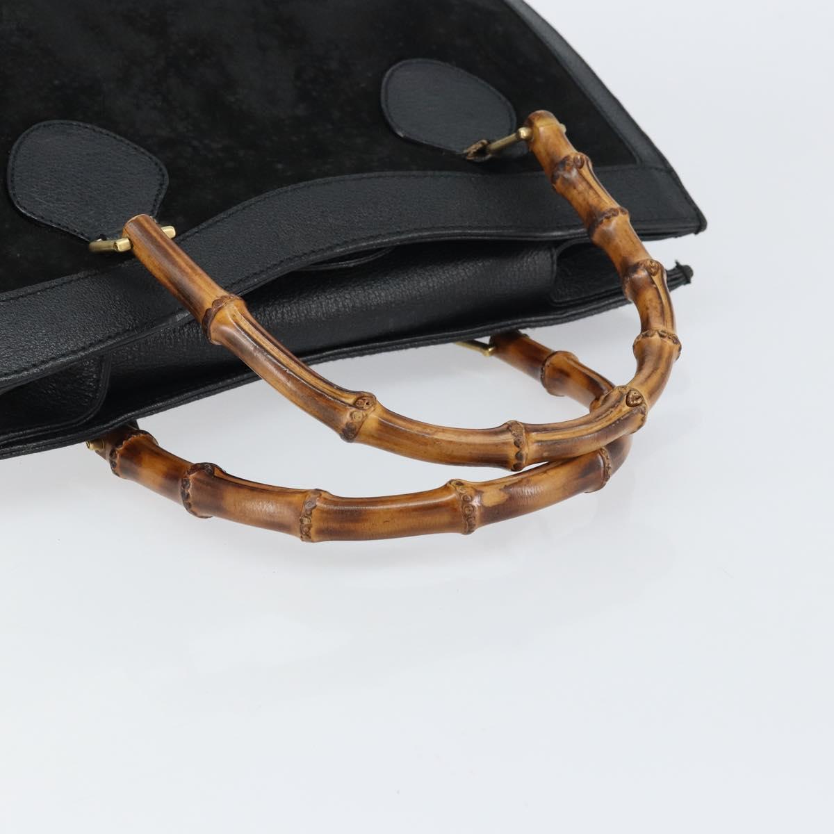 GUCCI Bamboo Hand Bag Suede Leather Black Gold 002 1186 0260 Auth 160503