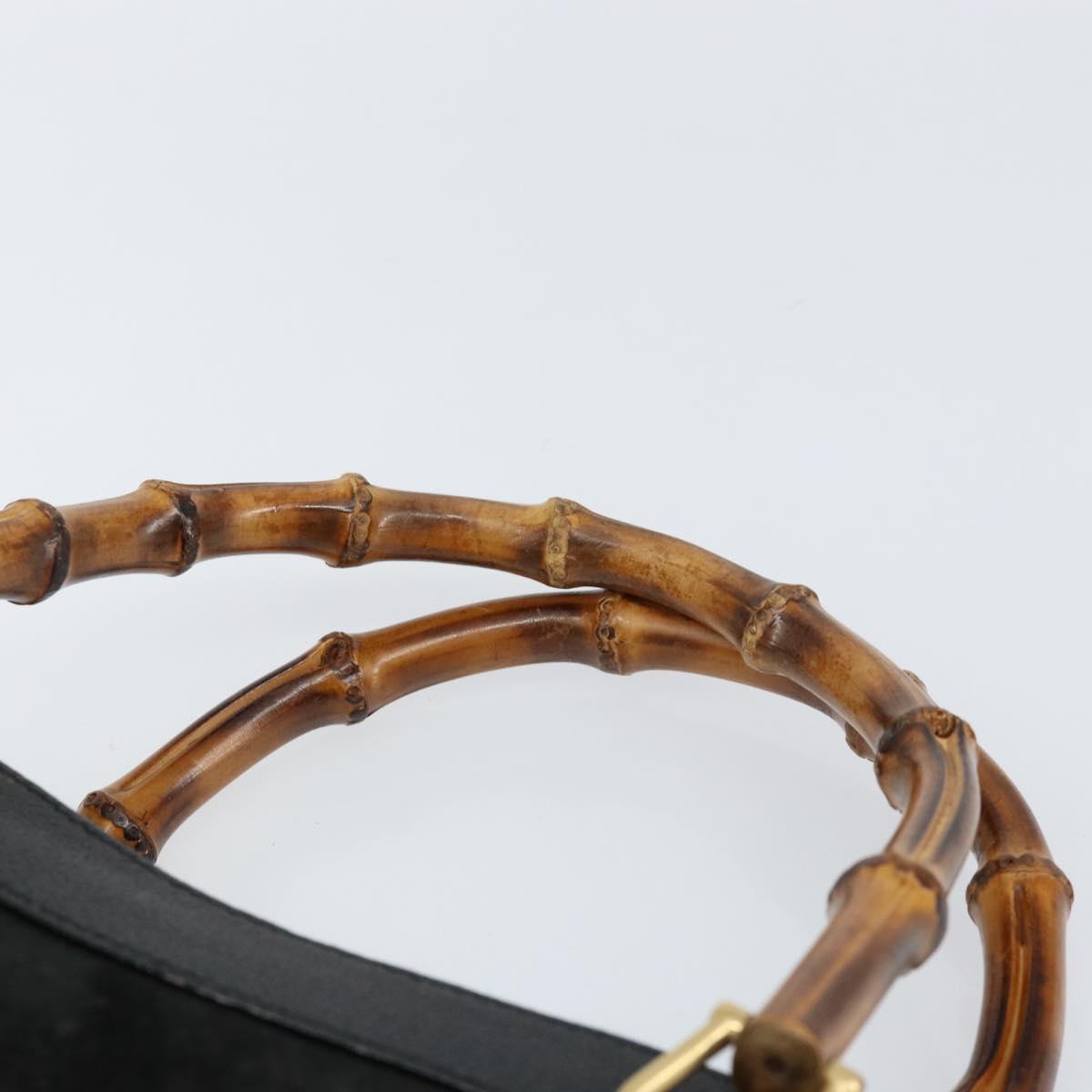 GUCCI Bamboo Hand Bag Suede Leather Black Gold 002 1186 0260 Auth 160503