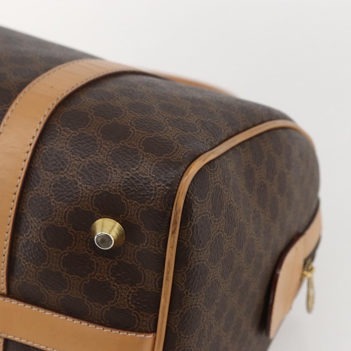 CELINE Macadam Canvas Boston Bag PVC Leather Brown Gold Auth 160506