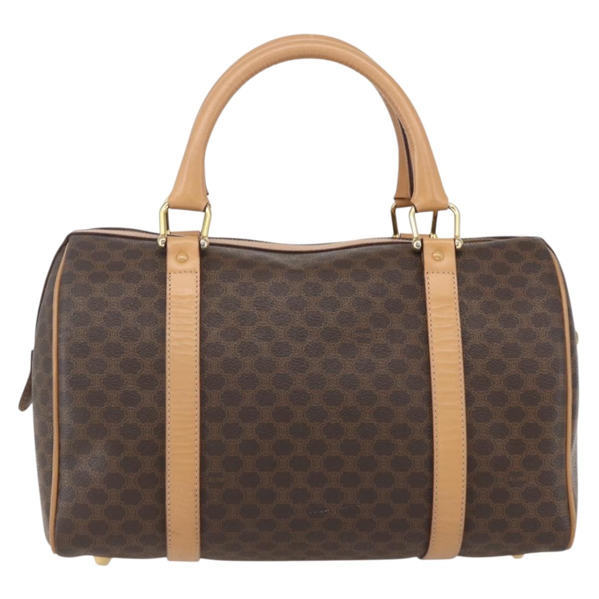 CELINE Macadam Canvas Boston Bag PVC Leather Brown Gold Auth 160506