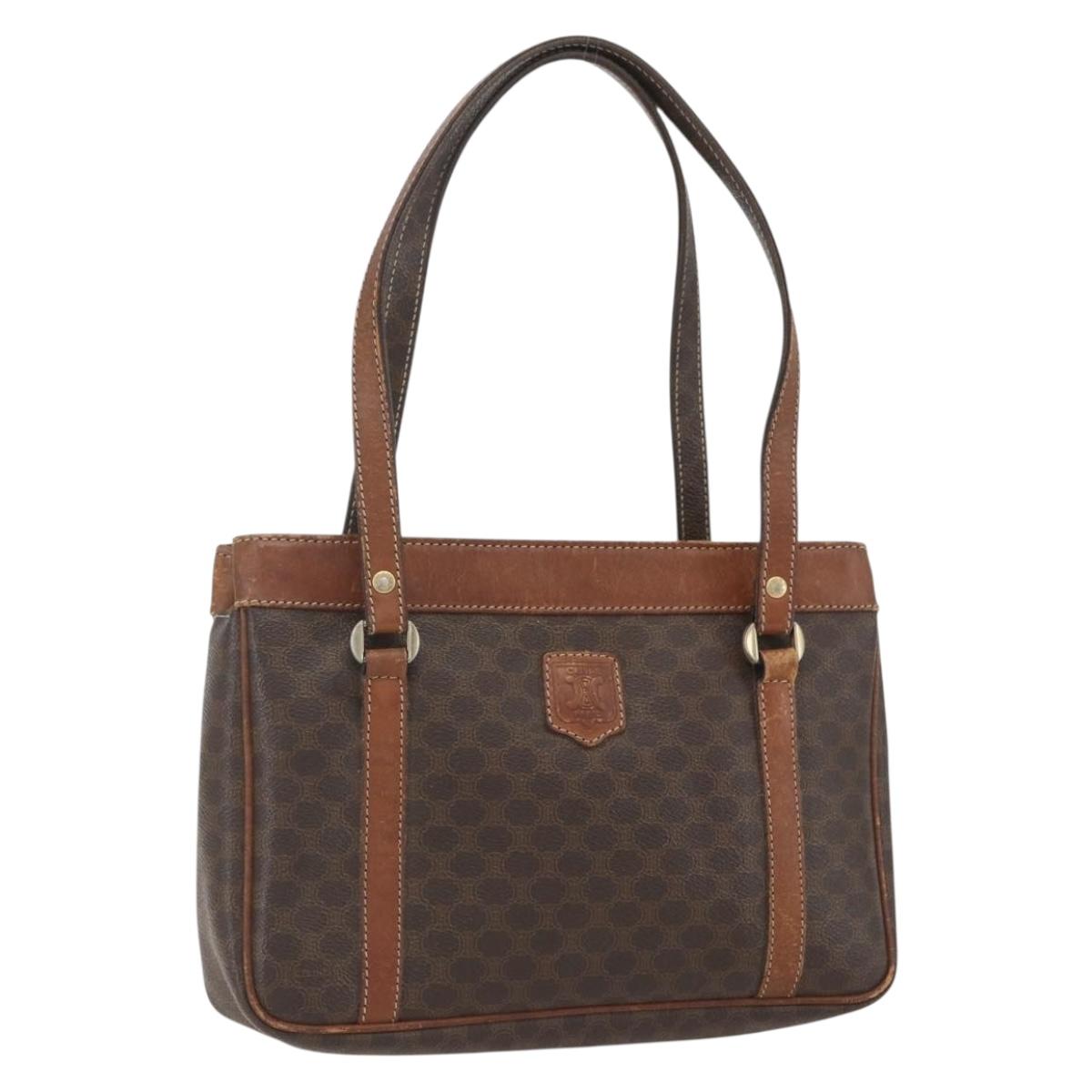 CELINE Macadam Canvas Tote Bag PVC Leather Brown Gold Auth 160508
