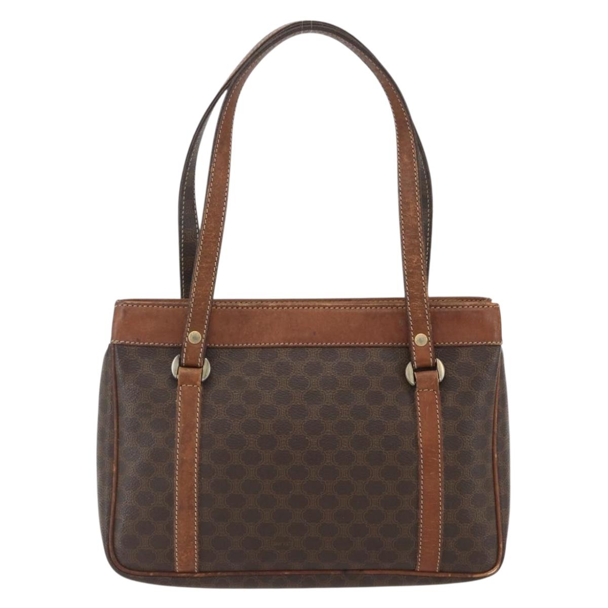 CELINE Macadam Canvas Tote Bag PVC Leather Brown Gold Auth 160508