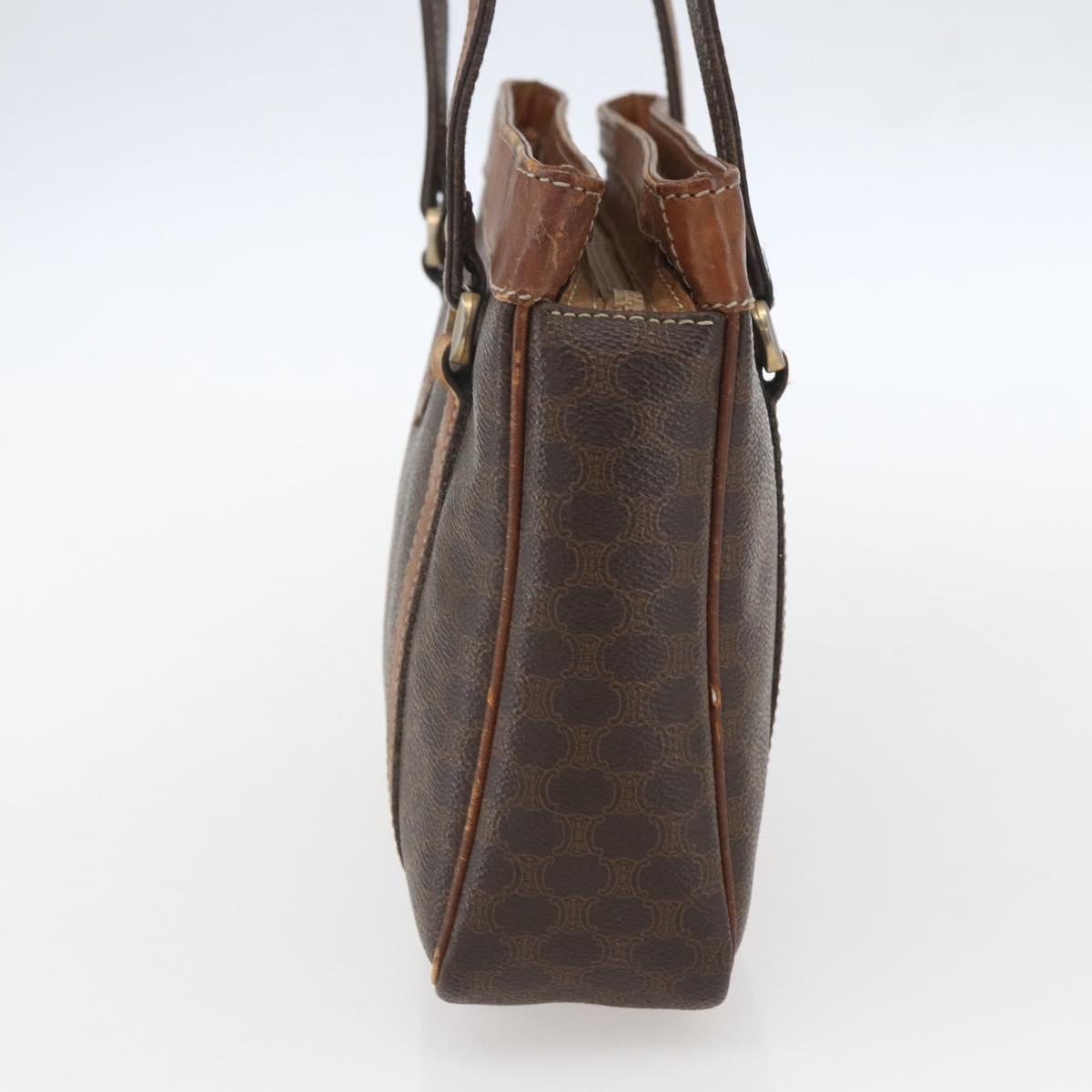CELINE Macadam Canvas Tote Bag PVC Leather Brown Gold Auth 160508