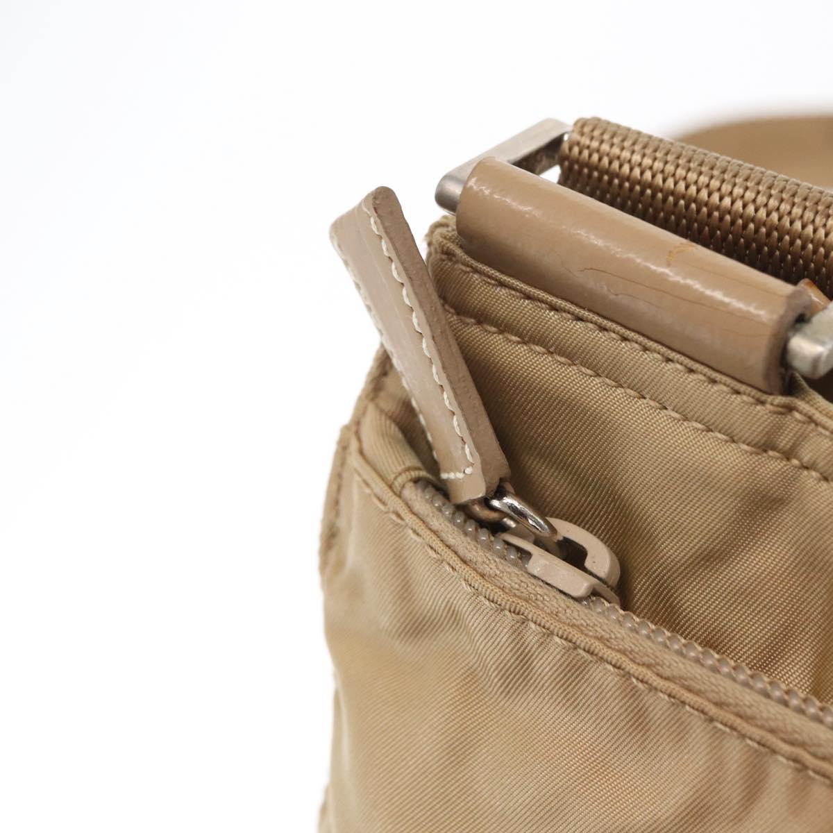 PRADA Shoulder Bag Nylon Beige Silver Auth 160510