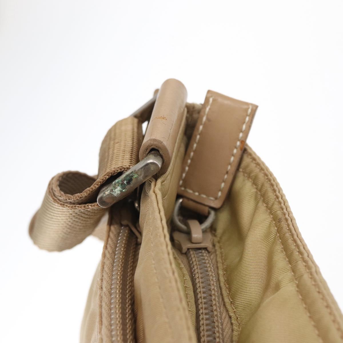 PRADA Shoulder Bag Nylon Beige Silver Auth 160510