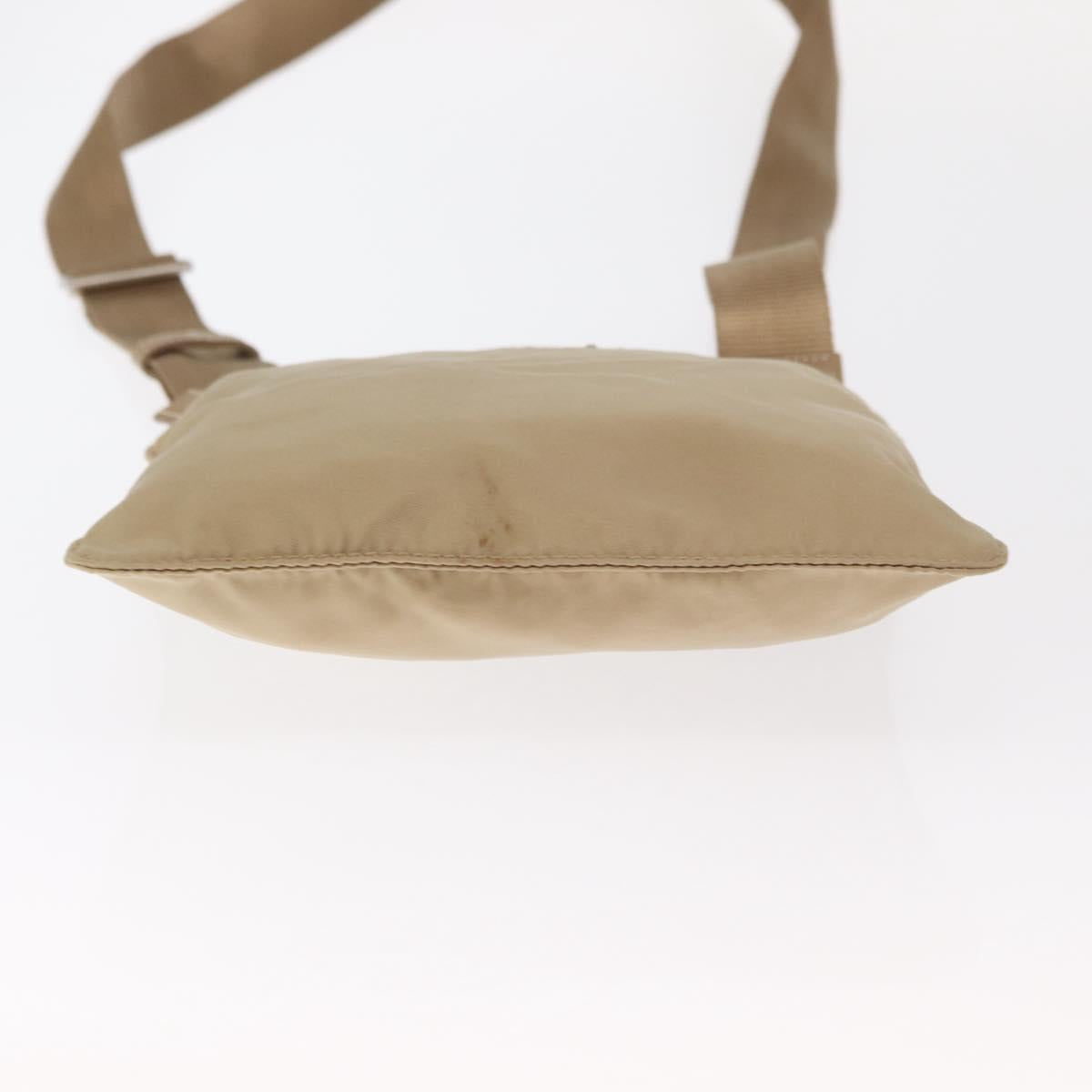 PRADA Shoulder Bag Nylon Beige Silver Auth 160510