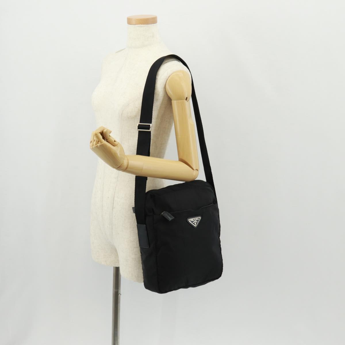 PRADA Shoulder Bag Nylon Black Silver Auth 160516
