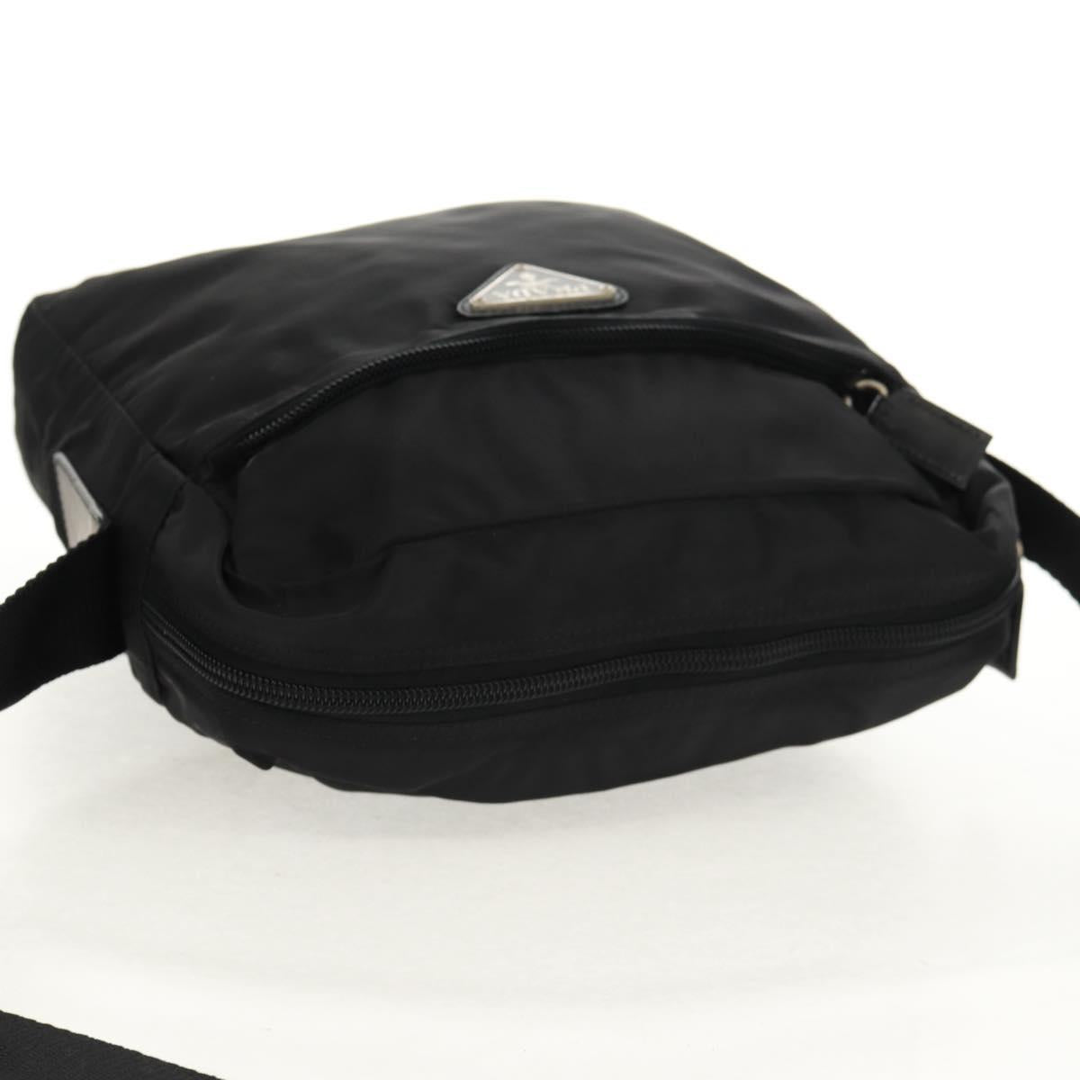 PRADA Shoulder Bag Nylon Black Silver Auth 160516