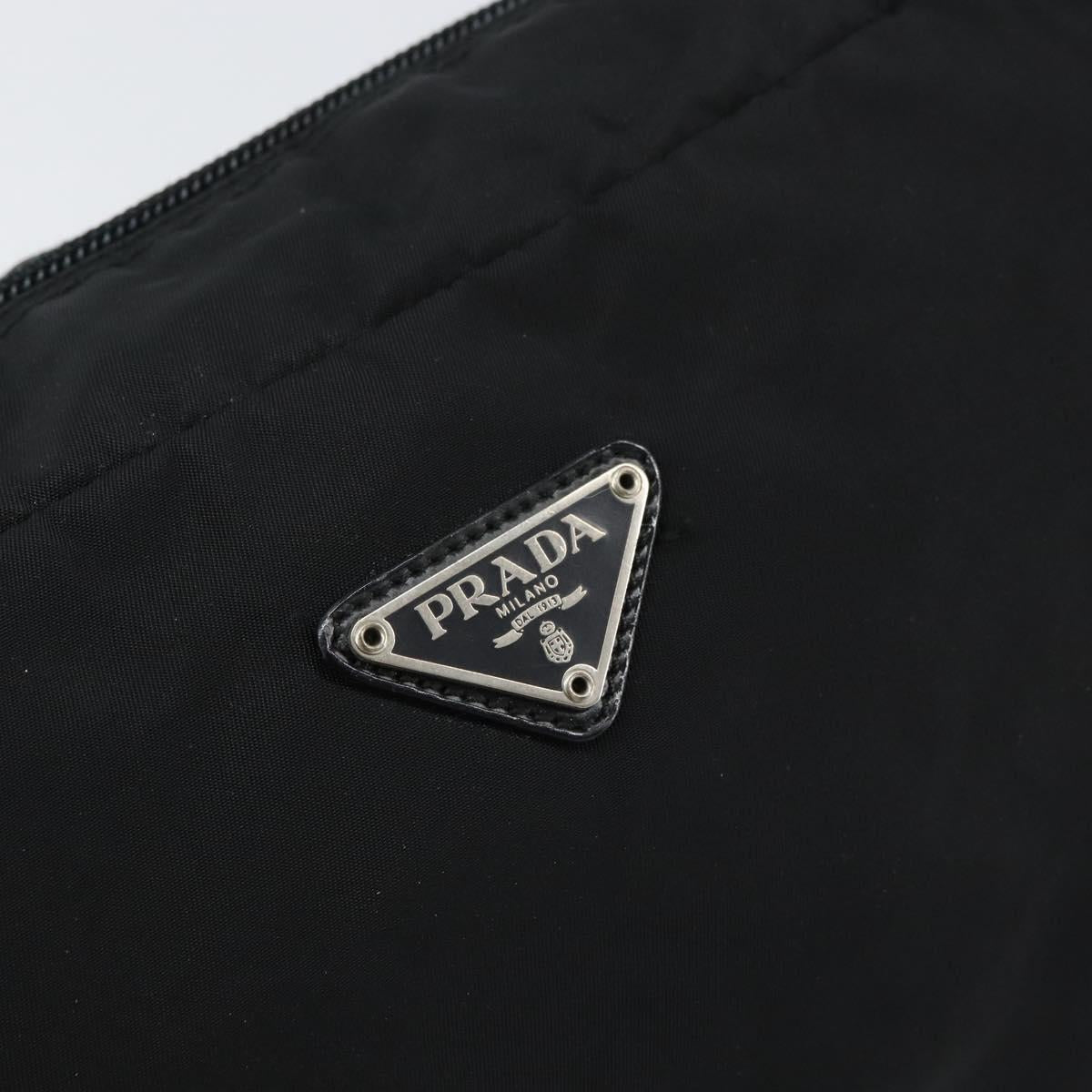 PRADA Pouch Nylon Black Silver Auth 160519