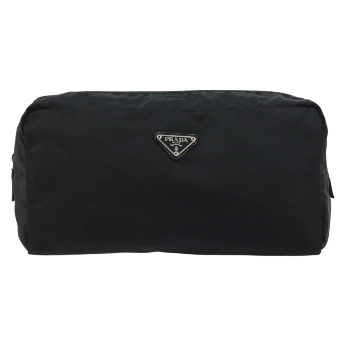 PRADA Pouch Nylon Black Silver Auth 160519