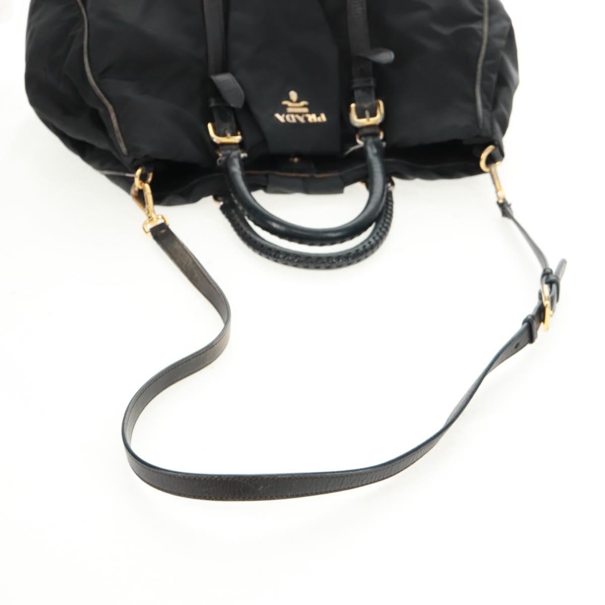 PRADA Hand Bag Nylon 2way Black Gold Auth 160520