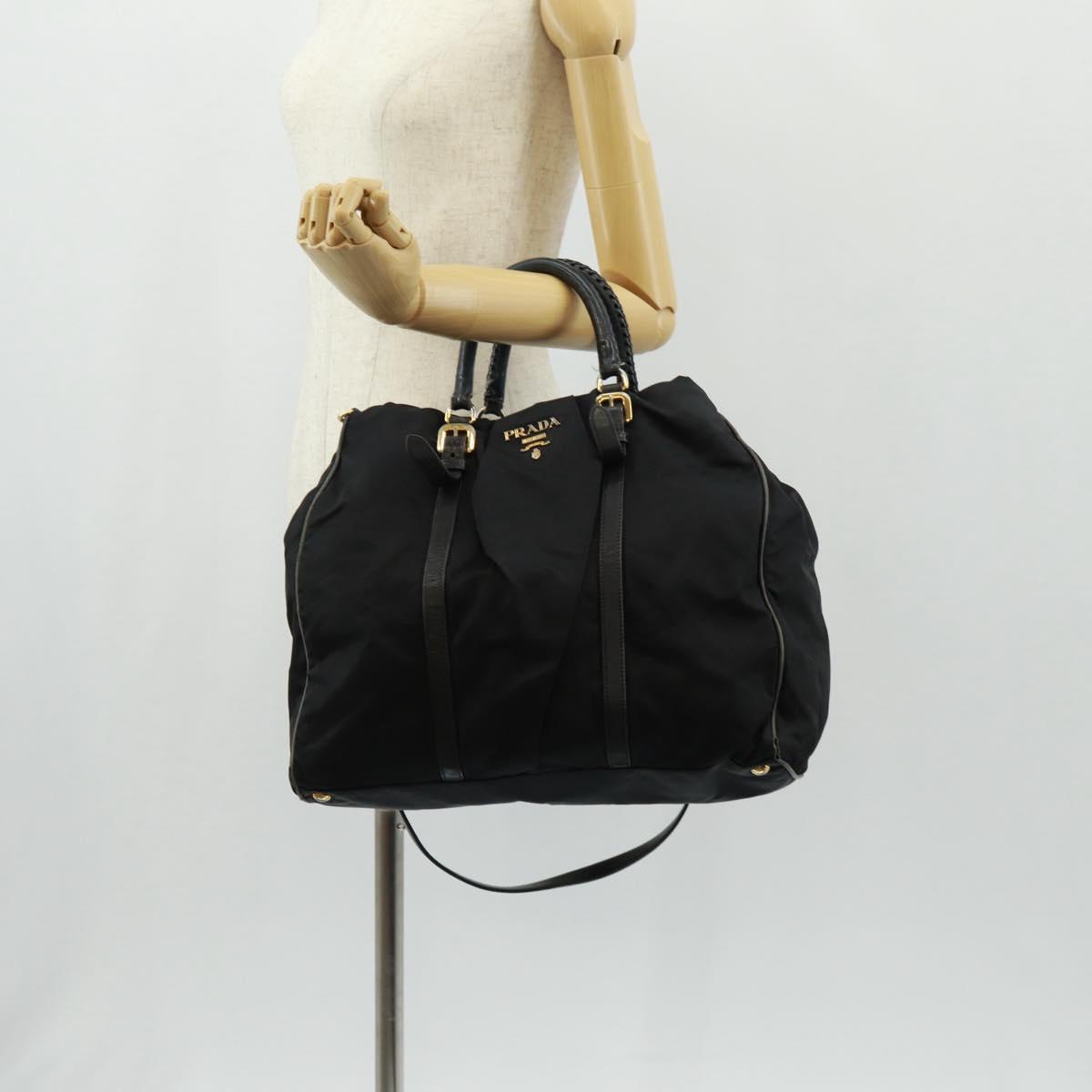 PRADA Hand Bag Nylon 2way Black Gold Auth 160520