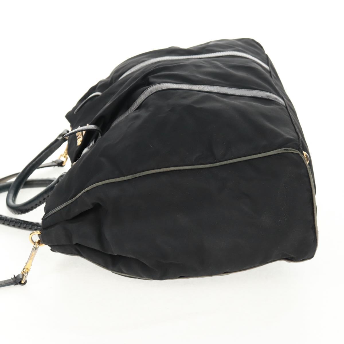 PRADA Hand Bag Nylon 2way Black Gold Auth 160520