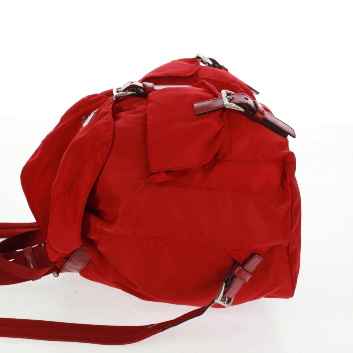 PRADA Backpack Nylon Red Silver Auth 160522