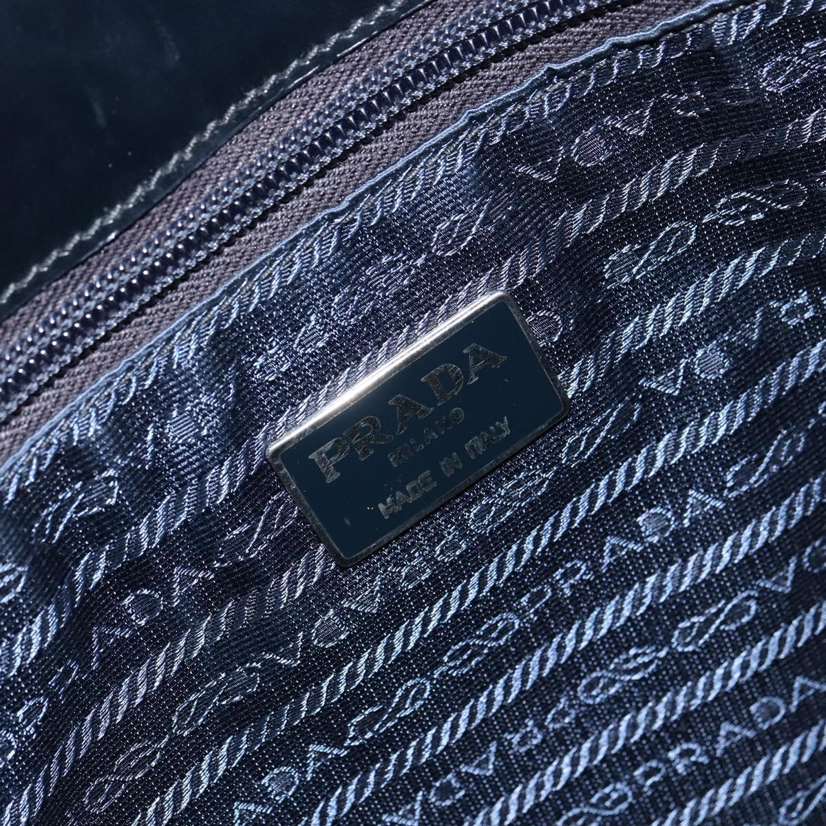 PRADA Hand Bag Enamel Black Silver Auth 160525