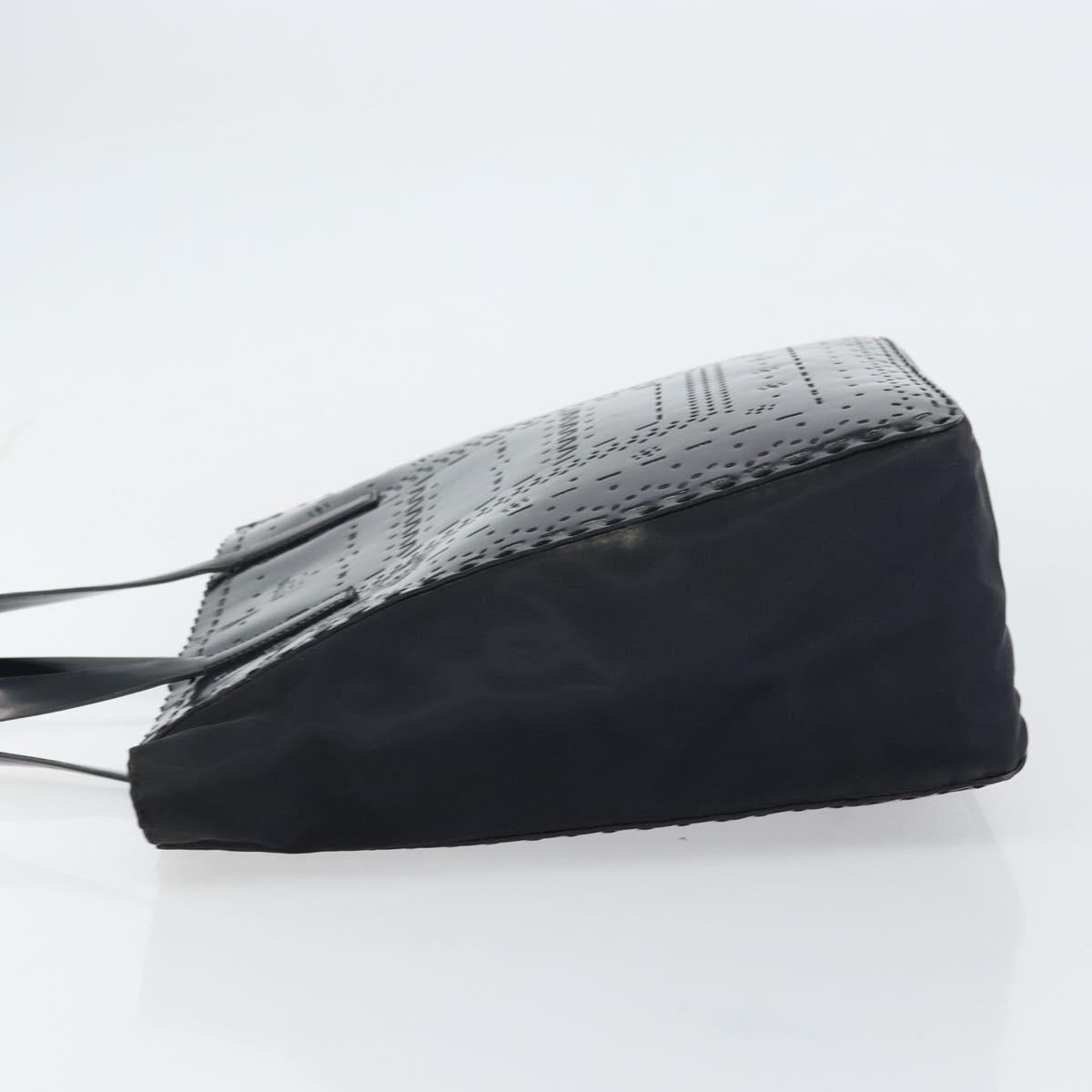 PRADA Hand Bag Enamel Black Silver Auth 160525