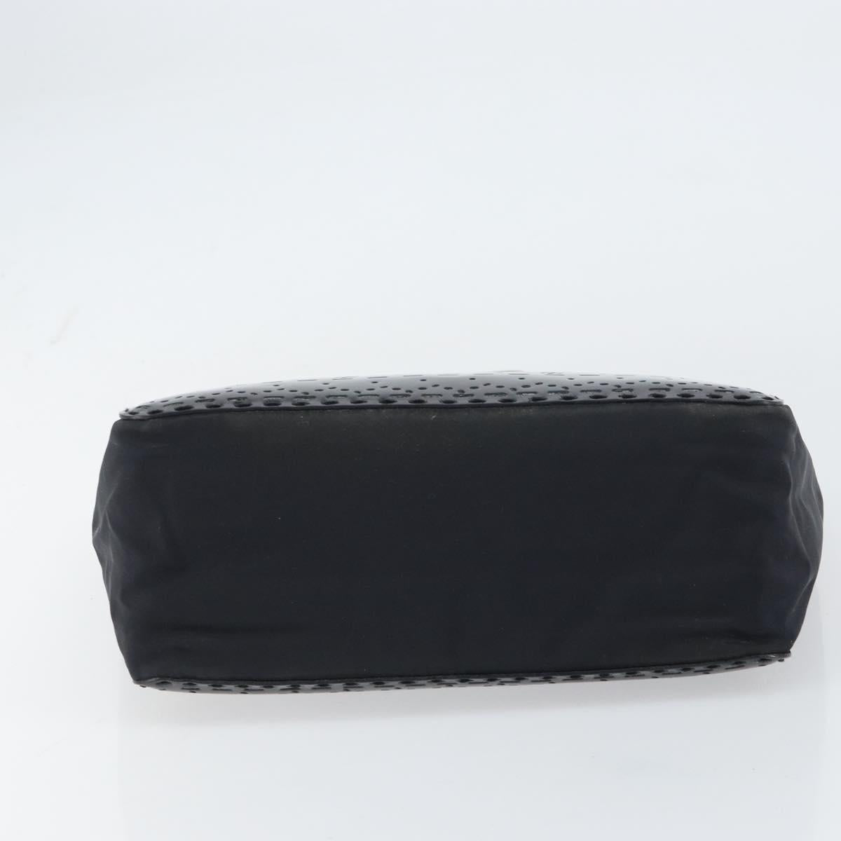 PRADA Hand Bag Enamel Black Silver Auth 160525