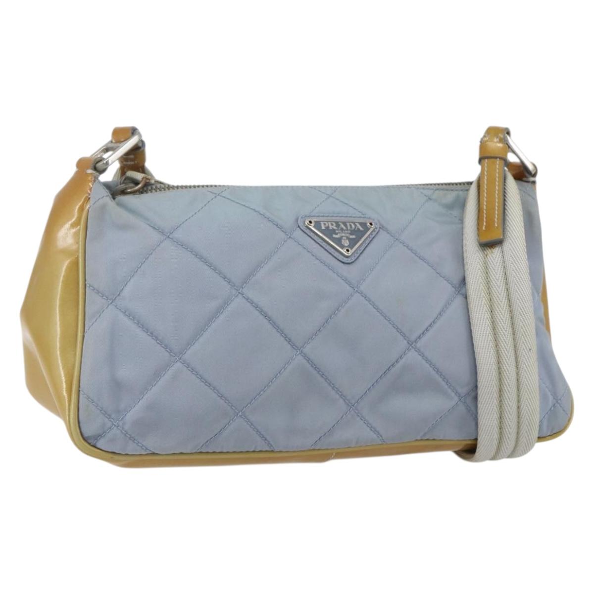 PRADA Shoulder Bag Nylon Enamel Light Blue Silver Auth 160526